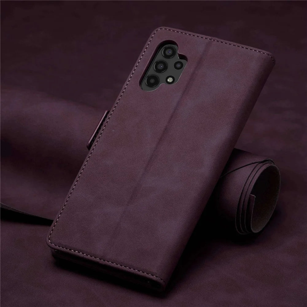 FORWENW F3-Series For Samsung Galaxy A13 4G / 5G / A04s 4G (164.7mm) Full Protection PU Leather Phone Cover Folio Flip Wallet Stand Case - Wine Red - 6