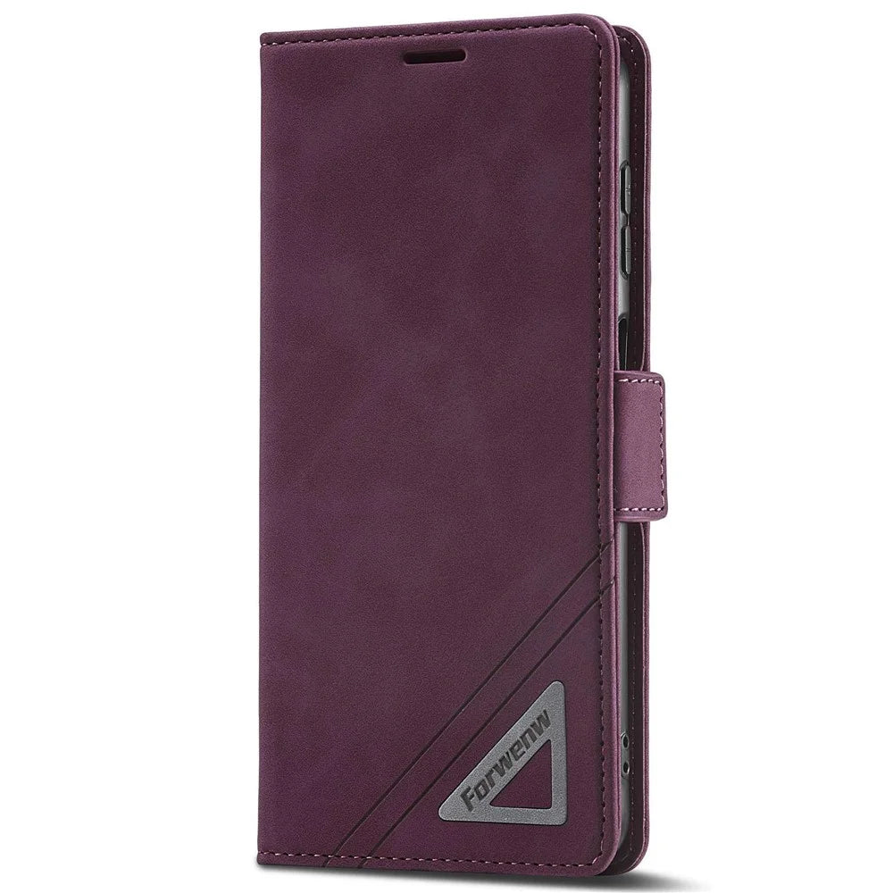 FORWENW F3-Series For Samsung Galaxy A13 4G / 5G / A04s 4G (164.7mm) Full Protection PU Leather Phone Cover Folio Flip Wallet Stand Case - Wine Red - 7