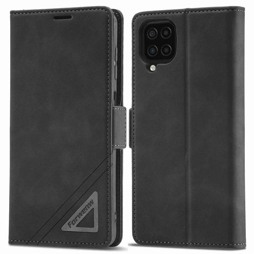 FORWENW F3-Series For Samsung Galaxy A12 Wear-resistant Wallet Flip Case PU Leather Phone Protector with Stand - Black - 1