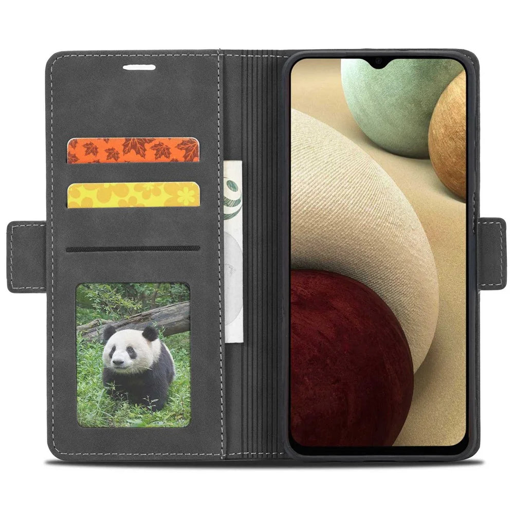 FORWENW F3-Series For Samsung Galaxy A12 Wear-resistant Wallet Flip Case PU Leather Phone Protector with Stand - Black - 2
