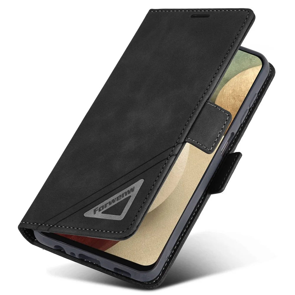 FORWENW F3-Series For Samsung Galaxy A12 Wear-resistant Wallet Flip Case PU Leather Phone Protector with Stand - Black - 4