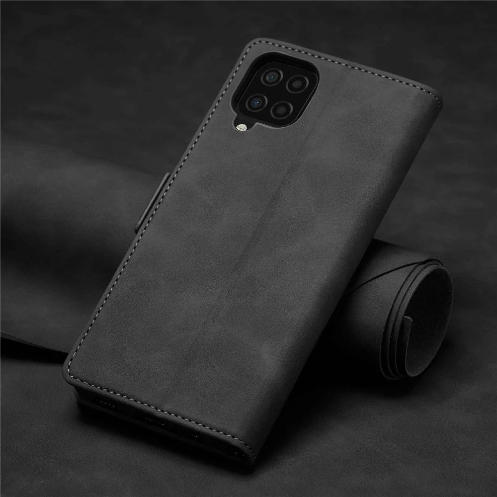 FORWENW F3-Series For Samsung Galaxy A12 Wear-resistant Wallet Flip Case PU Leather Phone Protector with Stand - Black - 5