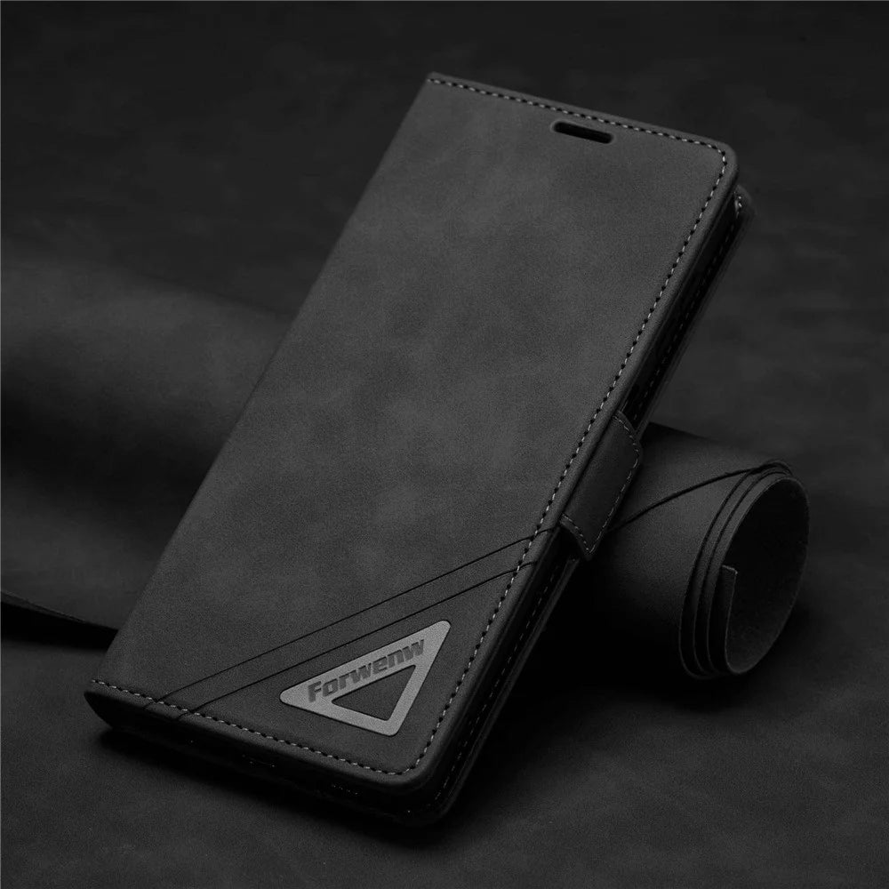 FORWENW F3-Series For Samsung Galaxy A12 Wear-resistant Wallet Flip Case PU Leather Phone Protector with Stand - Black - 6