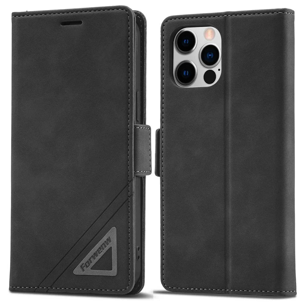 FORWENW F3-Series For iPhone 12 / 12 Pro 6.1 inch All-around Protection Wallet Feature Case PU Leather Magnetic Phone Cover with Stand - Black - 1