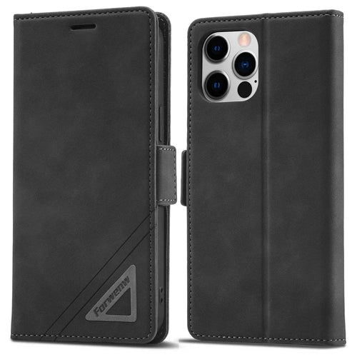 FORWENW F3-Series For iPhone 12 / 12 Pro 6.1 inch All-around Protection Wallet Feature Case PU Leather Magnetic Phone Cover with Stand - Black - 1