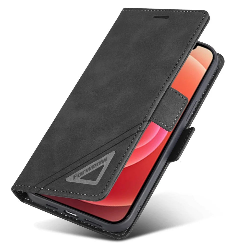 FORWENW F3-Series For iPhone 12 / 12 Pro 6.1 inch All-around Protection Wallet Feature Case PU Leather Magnetic Phone Cover with Stand - Black - 4