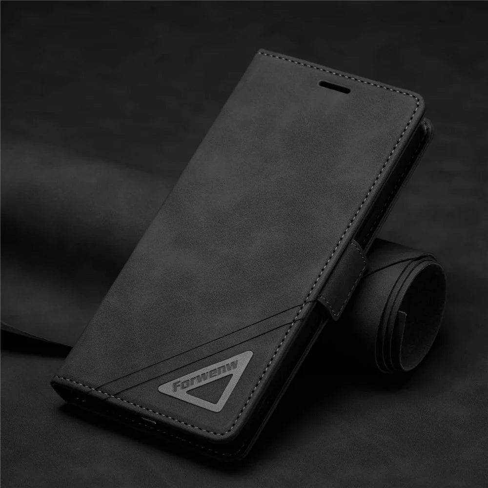 FORWENW F3-Series For iPhone 12 / 12 Pro 6.1 inch All-around Protection Wallet Feature Case PU Leather Magnetic Phone Cover with Stand - Black - 5