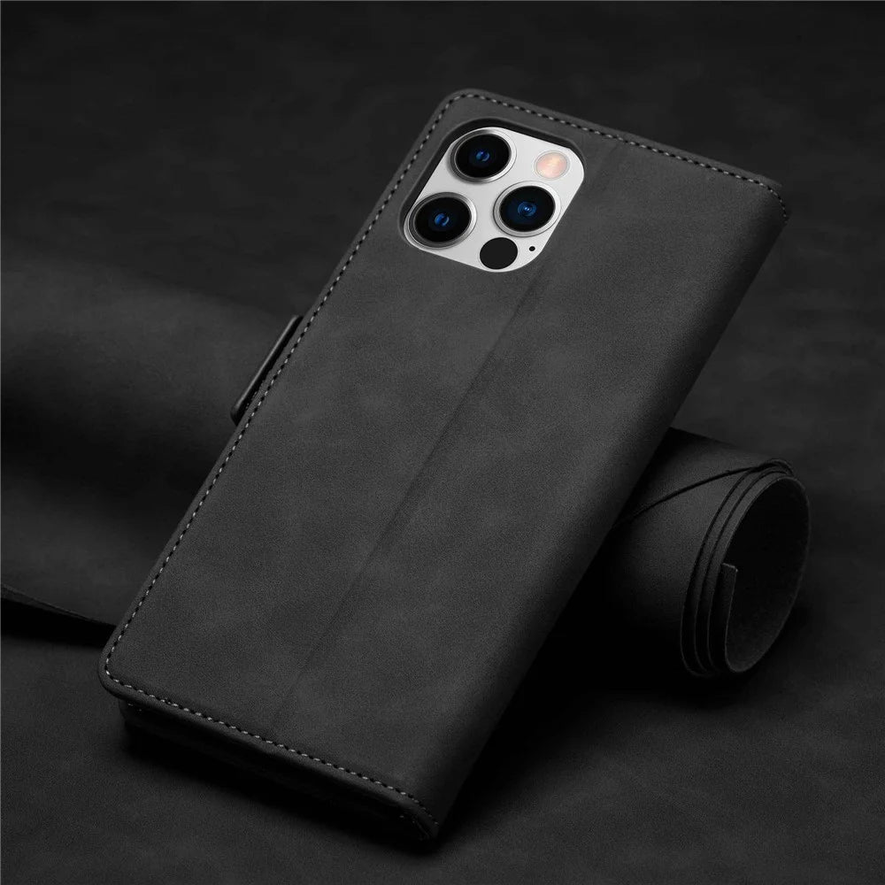 FORWENW F3-Series For iPhone 12 / 12 Pro 6.1 inch All-around Protection Wallet Feature Case PU Leather Magnetic Phone Cover with Stand - Black - 6