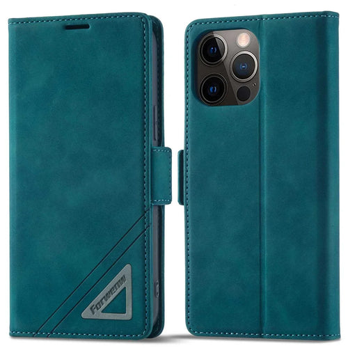 FORWENW F3-Series For iPhone 13 Pro 6.1 inch Drop-proof Anti-scratch Wallet Case PU Leather Cell Phone Cover with Stand - Cyan - 1
