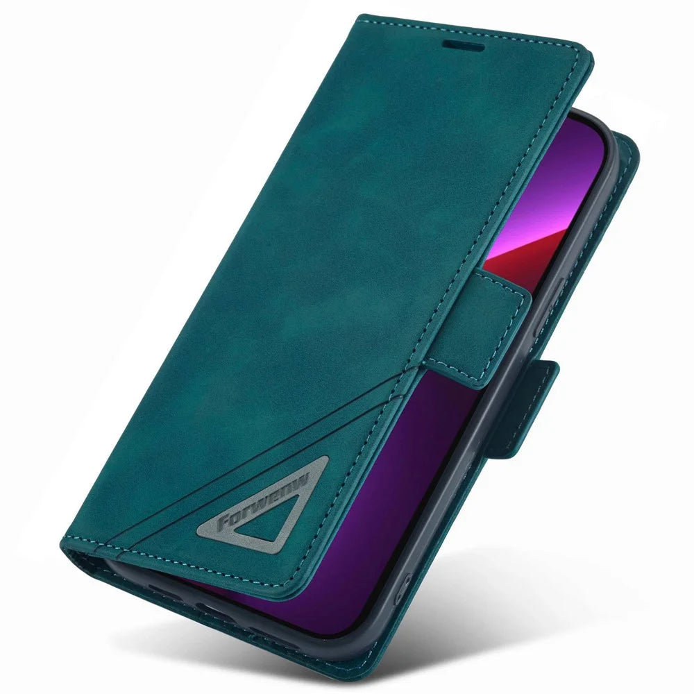FORWENW F3-Series For iPhone 13 Pro 6.1 inch Drop-proof Anti-scratch Wallet Case PU Leather Cell Phone Cover with Stand - Cyan - 4