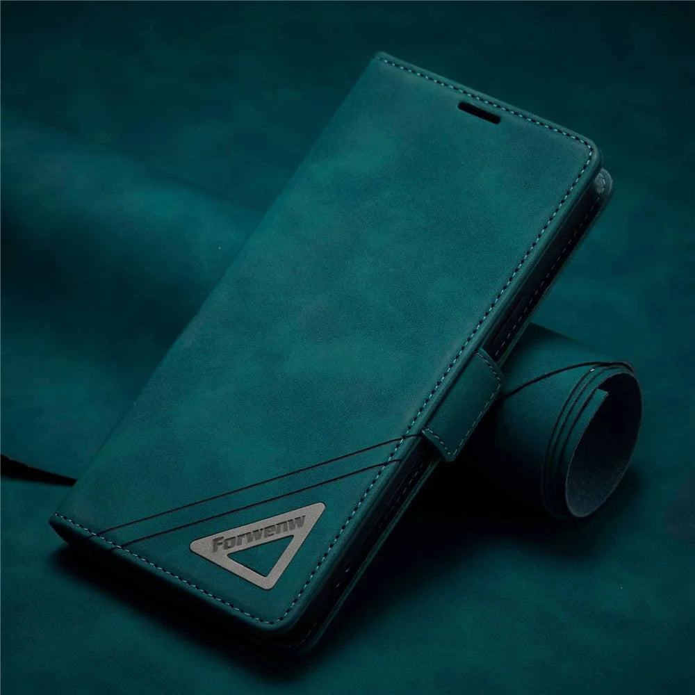 FORWENW F3-Series For iPhone 13 Pro 6.1 inch Drop-proof Anti-scratch Wallet Case PU Leather Cell Phone Cover with Stand - Cyan - 5