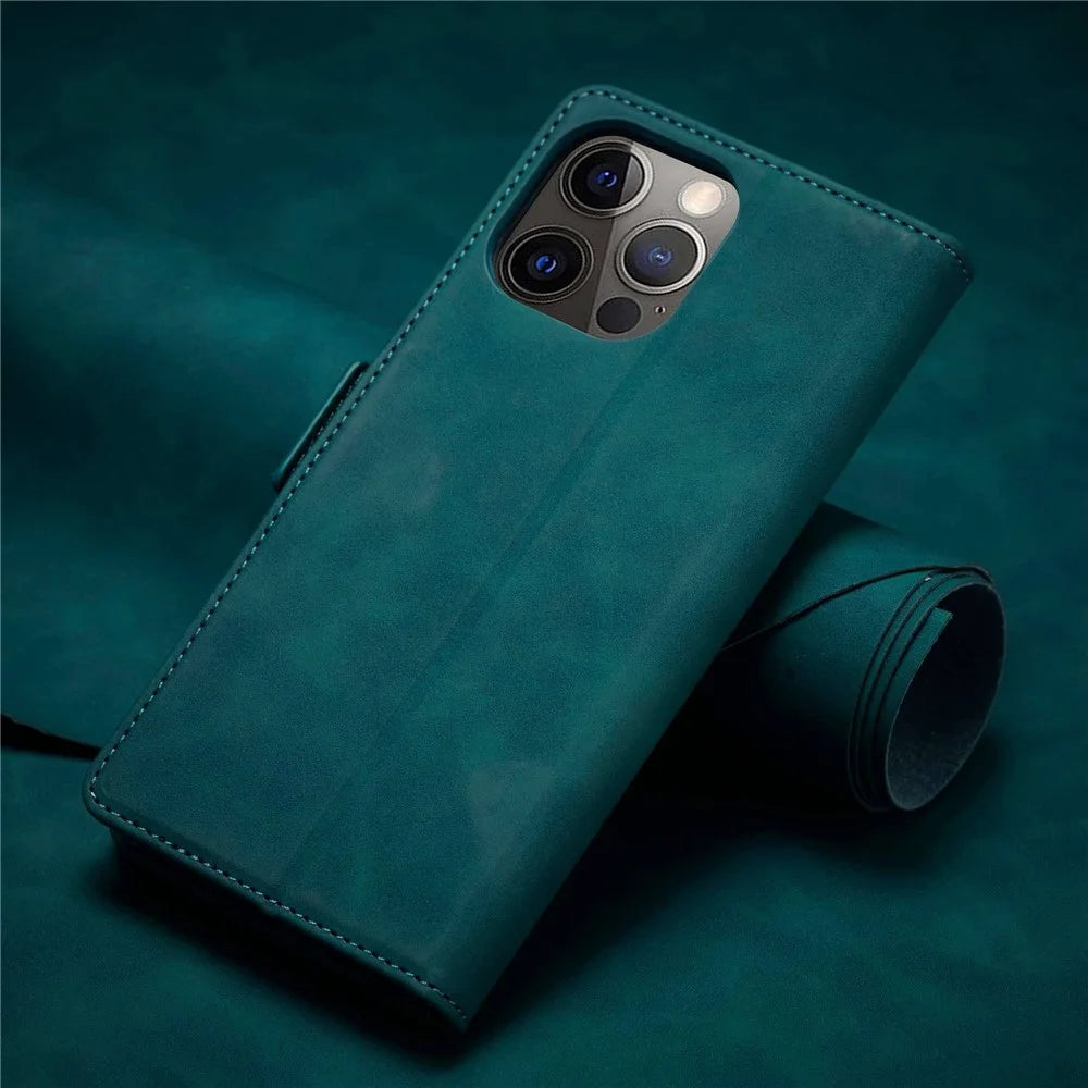 FORWENW F3-Series For iPhone 13 Pro 6.1 inch Drop-proof Anti-scratch Wallet Case PU Leather Cell Phone Cover with Stand - Cyan - 6