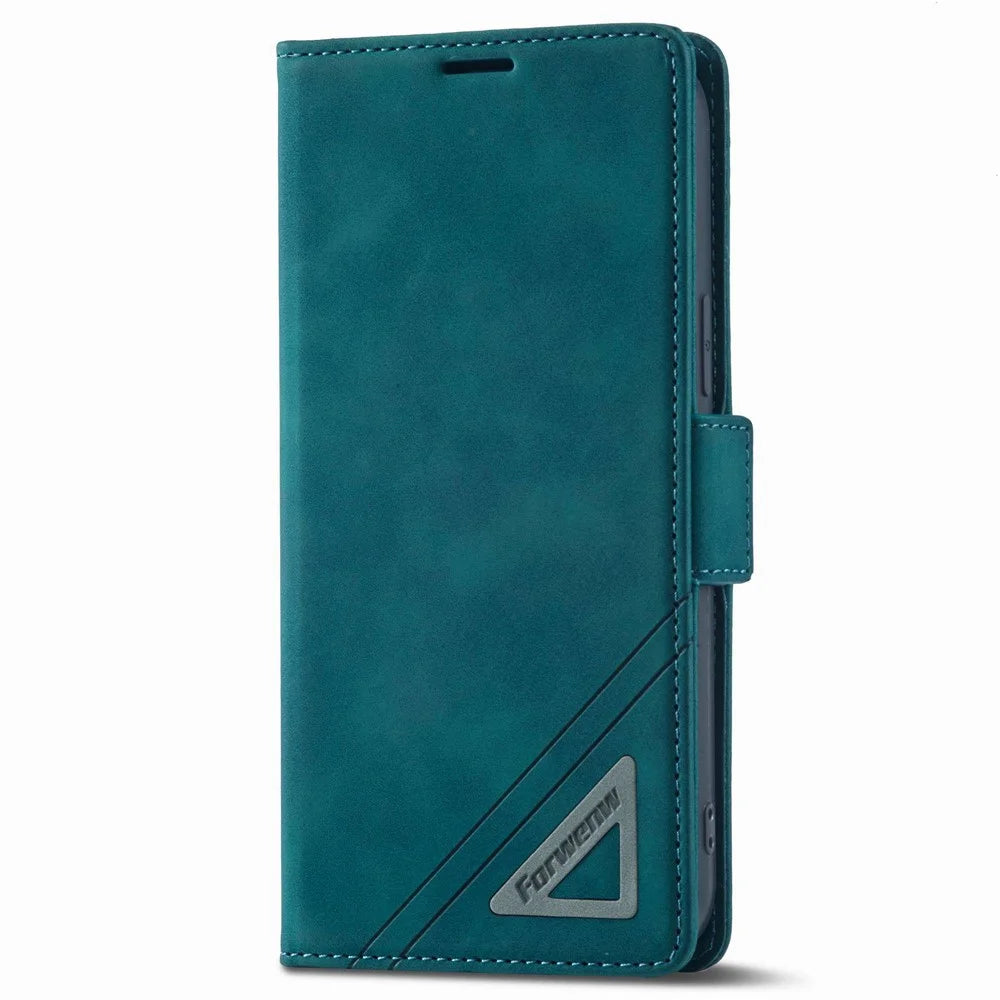 FORWENW F3-Series For iPhone 13 Pro 6.1 inch Drop-proof Anti-scratch Wallet Case PU Leather Cell Phone Cover with Stand - Cyan - 7