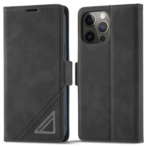 FORWENW F3-Series For iPhone 13 Pro Max 6.7 inch Shockproof Stand Wallet Case PU Leather Flip Phone Cover - Black - 1