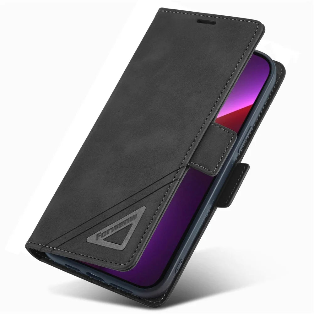 FORWENW F3-Series For iPhone 13 Pro Max 6.7 inch Shockproof Stand Wallet Case PU Leather Flip Phone Cover - Black - 4