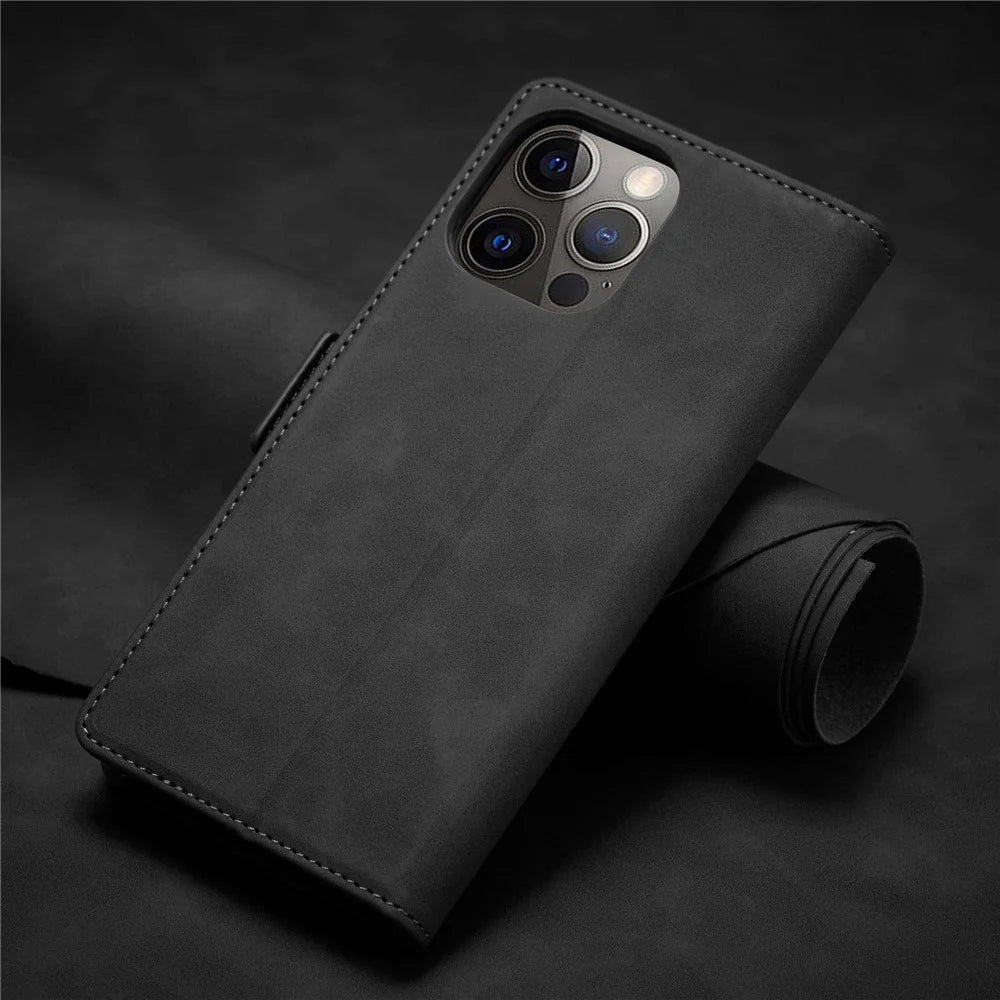 FORWENW F3-Series For iPhone 13 Pro Max 6.7 inch Shockproof Stand Wallet Case PU Leather Flip Phone Cover - Black - 6
