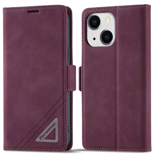 FORWENW F3-Series For iPhone 13 6.1 inch Wallet Double Magnetic Clasps Case PU Leather Flip Phone Cover with Stand - Wine Red - 1