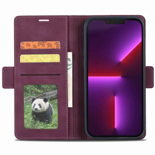 FORWENW F3-Series For iPhone 13 6.1 inch Wallet Double Magnetic Clasps Case PU Leather Flip Phone Cover with Stand - Wine Red - 2