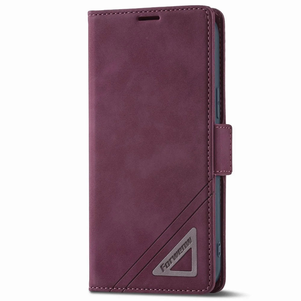 FORWENW F3-Series For iPhone 13 6.1 inch Wallet Double Magnetic Clasps Case PU Leather Flip Phone Cover with Stand - Wine Red - 7