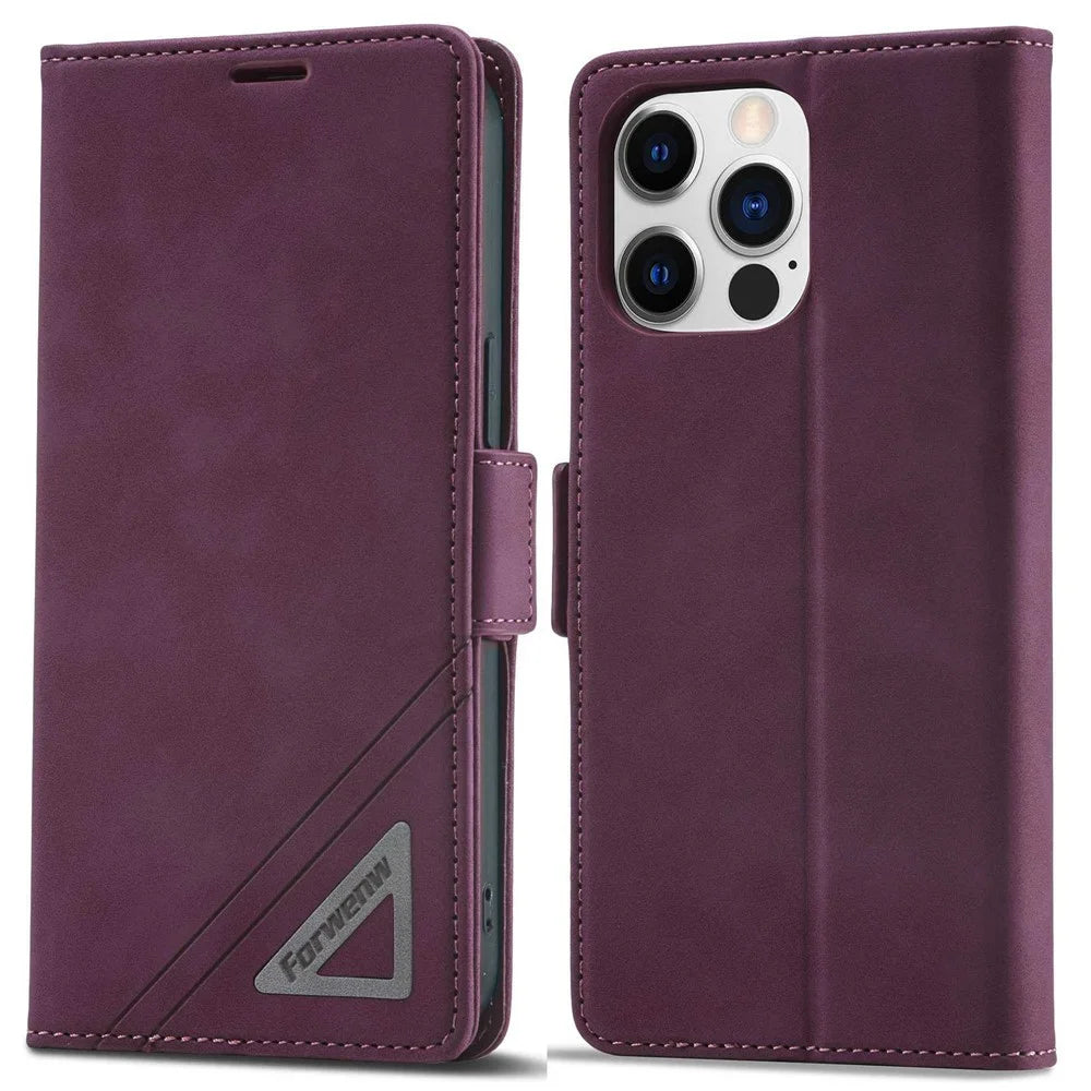 FORWENW F3-Series For iPhone 14 Pro Max 6.7 inch Wallet PU Leather + TPU Case Anti-scratch Phone Cover with Stand - Wine Red - 1