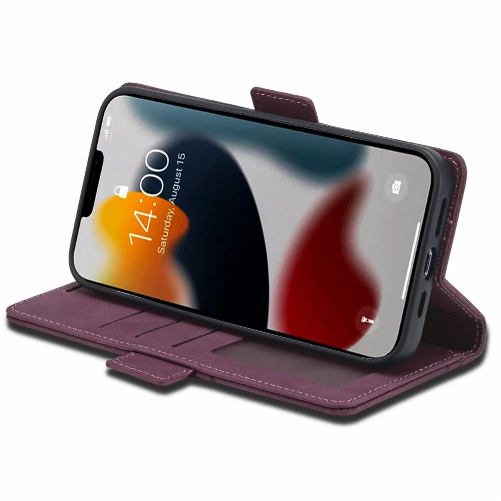 FORWENW F3-Series For iPhone 14 Pro Max 6.7 inch Wallet PU Leather + TPU Case Anti-scratch Phone Cover with Stand - Wine Red - 3