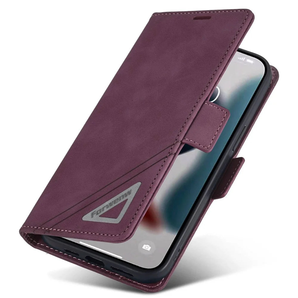 FORWENW F3-Series For iPhone 14 Pro Max 6.7 inch Wallet PU Leather + TPU Case Anti-scratch Phone Cover with Stand - Wine Red - 4