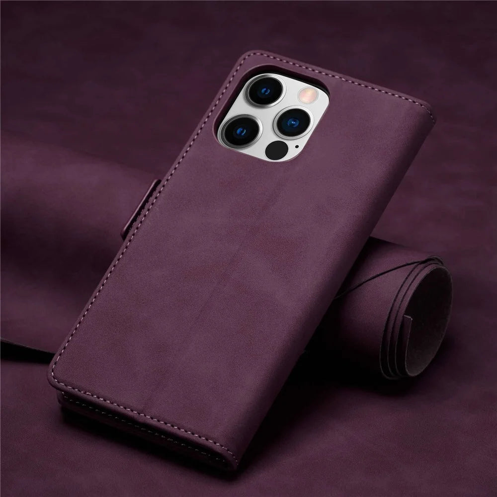 FORWENW F3-Series For iPhone 14 Pro Max 6.7 inch Wallet PU Leather + TPU Case Anti-scratch Phone Cover with Stand - Wine Red - 6
