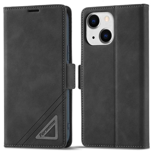 FORWENW F3-Series For iPhone 14 Plus Folio Flip Wallet Protective Case PU Leather Anti-fall Phone Cover with Stand - Black - 1