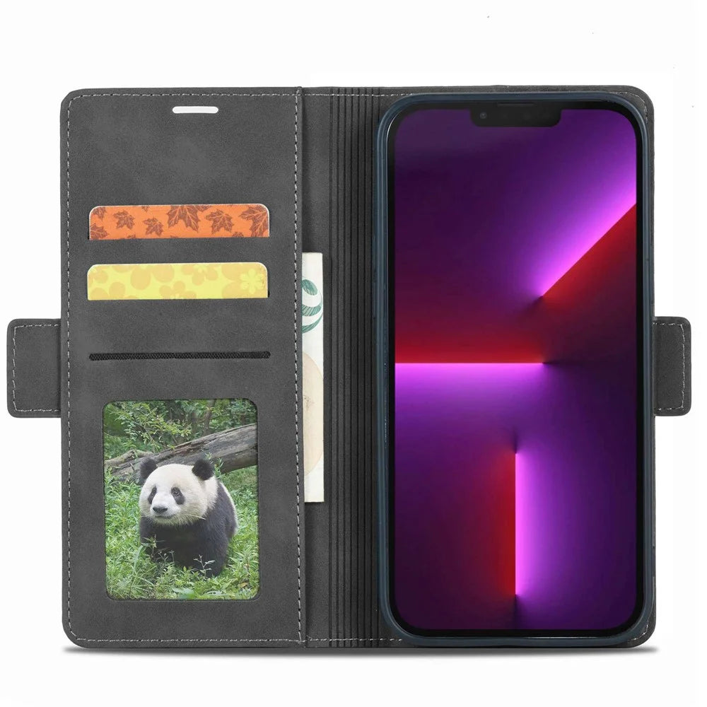 FORWENW F3-Series For iPhone 14 Plus Folio Flip Wallet Protective Case PU Leather Anti-fall Phone Cover with Stand - Black - 2