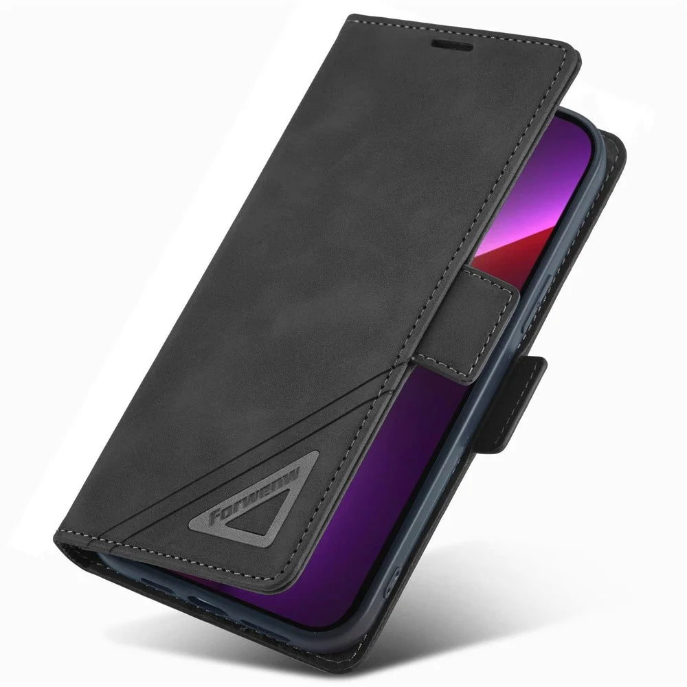 FORWENW F3-Series For iPhone 14 Plus Folio Flip Wallet Protective Case PU Leather Anti-fall Phone Cover with Stand - Black - 4