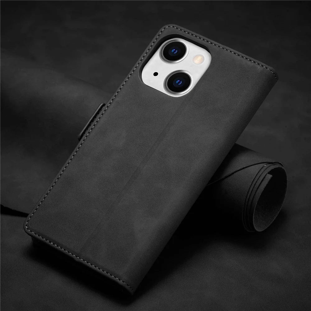 FORWENW F3-Series For iPhone 14 Plus Folio Flip Wallet Protective Case PU Leather Anti-fall Phone Cover with Stand - Black - 6
