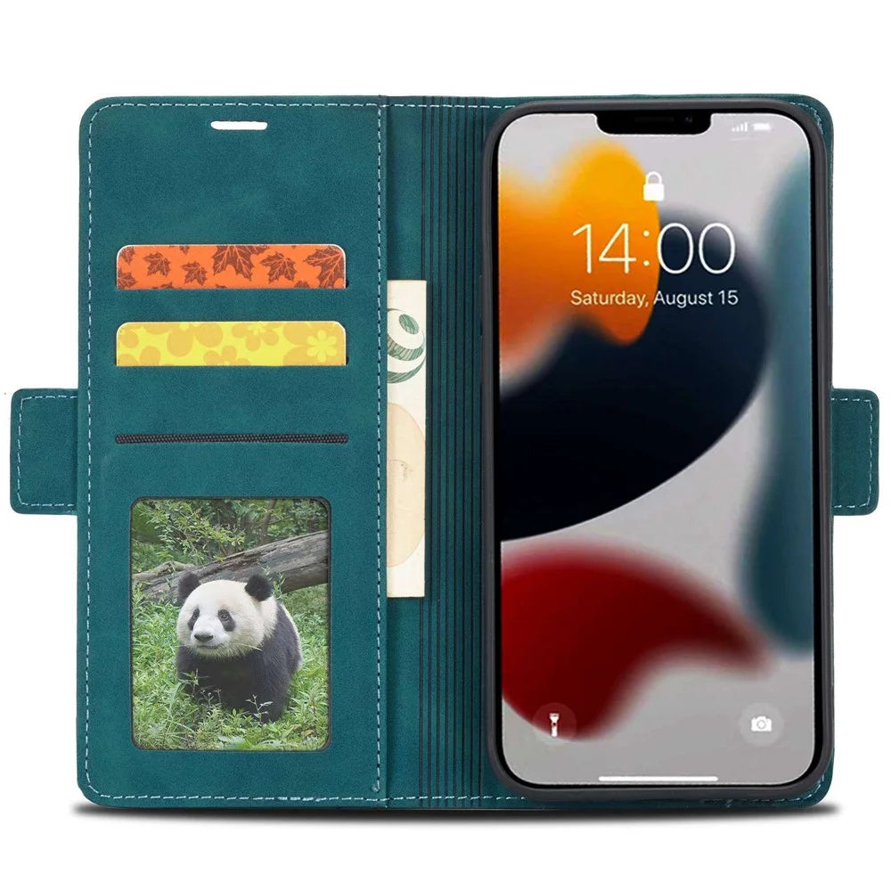 FORWENW F3-Series For iPhone 14 Pro 6.1 inch Folio Flip Wallet Well-protected Case PU Leather Phone Cover with Stand - Cyan - 2