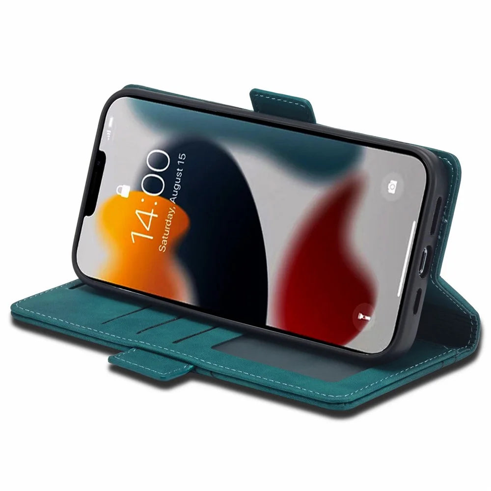 FORWENW F3-Series For iPhone 14 Pro 6.1 inch Folio Flip Wallet Well-protected Case PU Leather Phone Cover with Stand - Cyan - 3