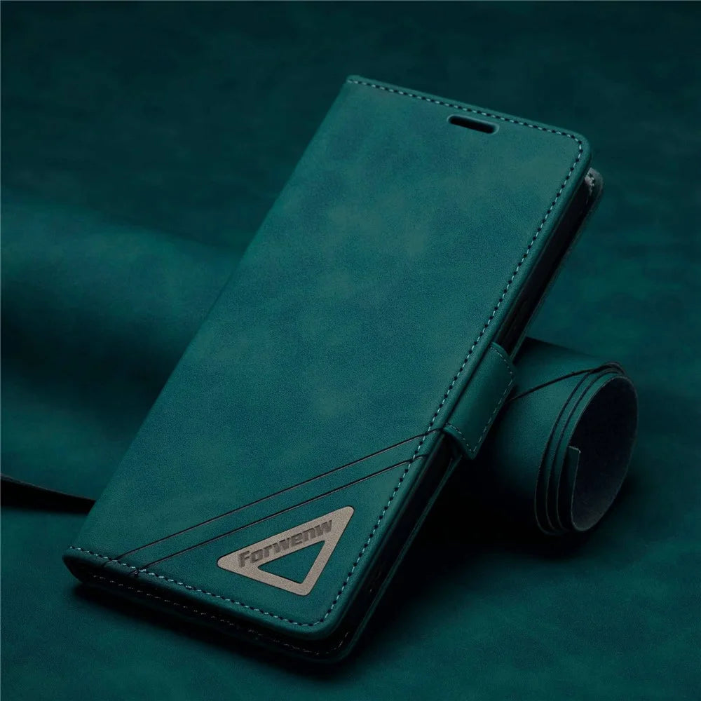 FORWENW F3-Series For iPhone 14 Pro 6.1 inch Folio Flip Wallet Well-protected Case PU Leather Phone Cover with Stand - Cyan - 5