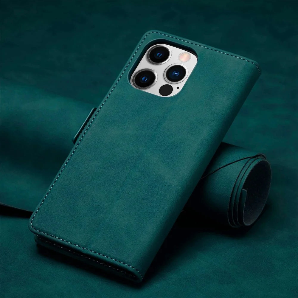 FORWENW F3-Series For iPhone 14 Pro 6.1 inch Folio Flip Wallet Well-protected Case PU Leather Phone Cover with Stand - Cyan - 6