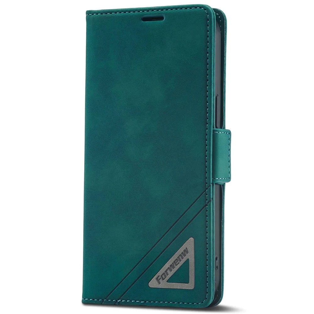 FORWENW F3-Series For iPhone 14 Pro 6.1 inch Folio Flip Wallet Well-protected Case PU Leather Phone Cover with Stand - Cyan - 7