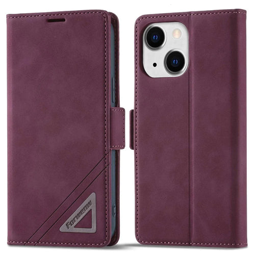FORWENW F3-Series for iPhone 14 6.1 inch Book Style Wallet Case PU Leather Phone Protector with Stand - Wine Red - 1