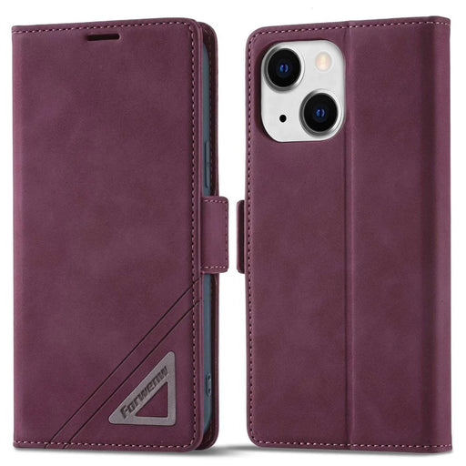 FORWENW F3-Series for iPhone 14 6.1 inch Book Style Wallet Case PU Leather Phone Protector with Stand - Wine Red - 1