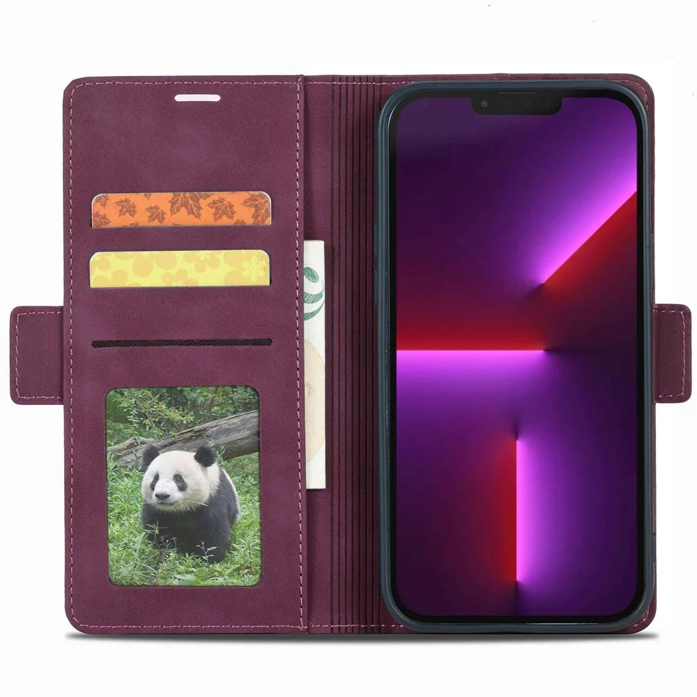 FORWENW F3-Series for iPhone 14 6.1 inch Book Style Wallet Case PU Leather Phone Protector with Stand - Wine Red - 2