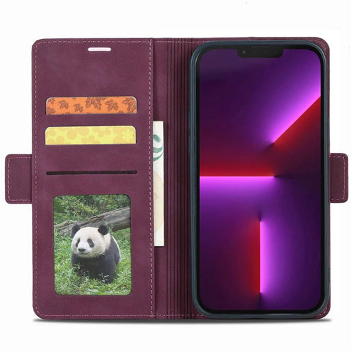 FORWENW F3-Series for iPhone 14 6.1 inch Book Style Wallet Case PU Leather Phone Protector with Stand - Wine Red - 2