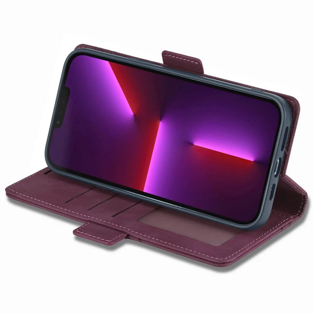 FORWENW F3-Series for iPhone 14 6.1 inch Book Style Wallet Case PU Leather Phone Protector with Stand - Wine Red - 3