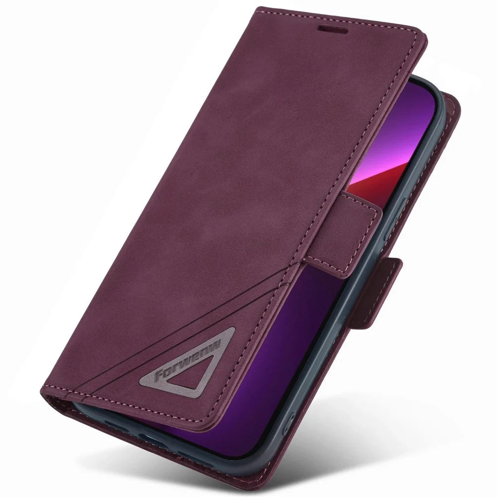 FORWENW F3-Series for iPhone 14 6.1 inch Book Style Wallet Case PU Leather Phone Protector with Stand - Wine Red - 4