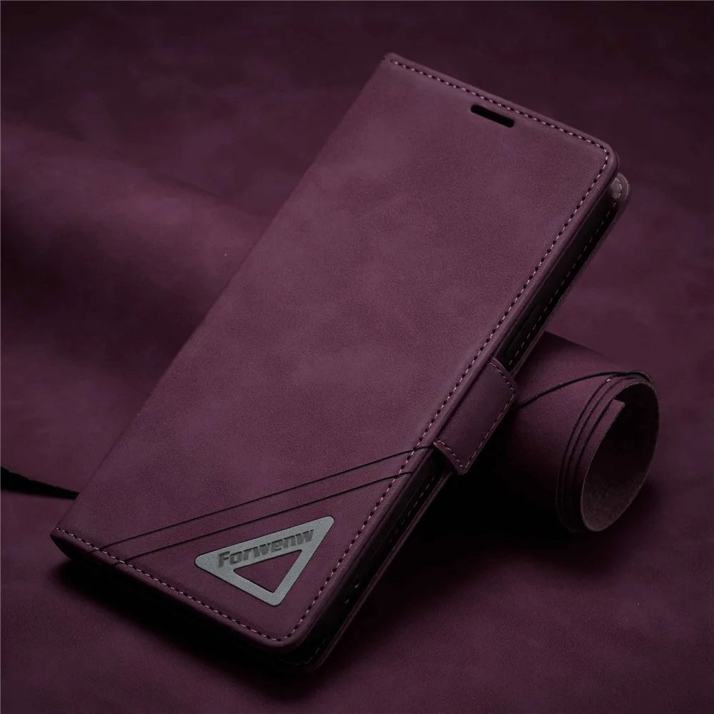 FORWENW F3-Series for iPhone 14 6.1 inch Book Style Wallet Case PU Leather Phone Protector with Stand - Wine Red - 5