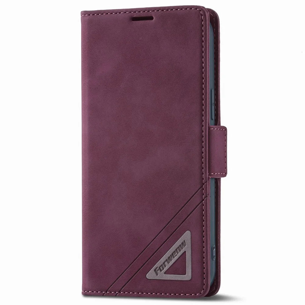 FORWENW F3-Series for iPhone 14 6.1 inch Book Style Wallet Case PU Leather Phone Protector with Stand - Wine Red - 7