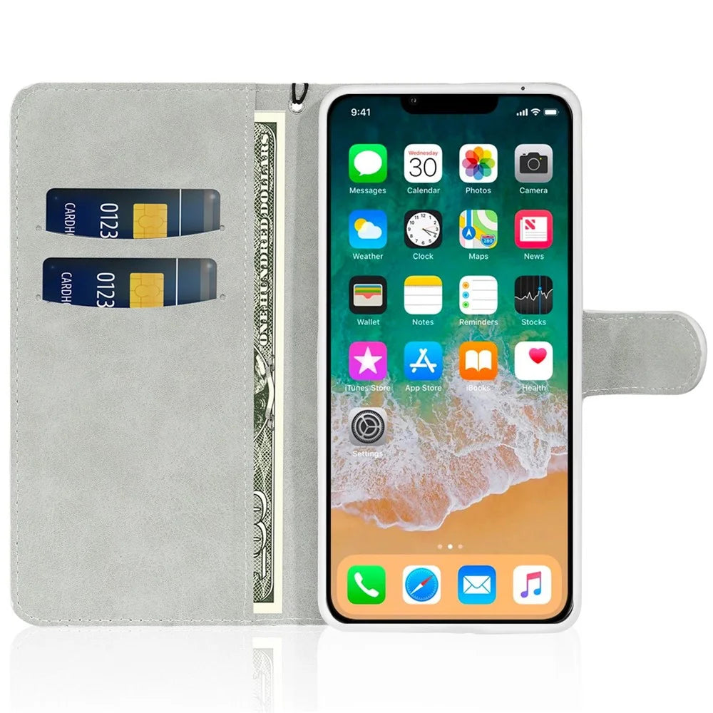 For iPhone 14 Plus Glitter Bling PU Leather Foldable Stand Phone Case Wallet Style Flip Shell with Wrist Strap - Black - 2