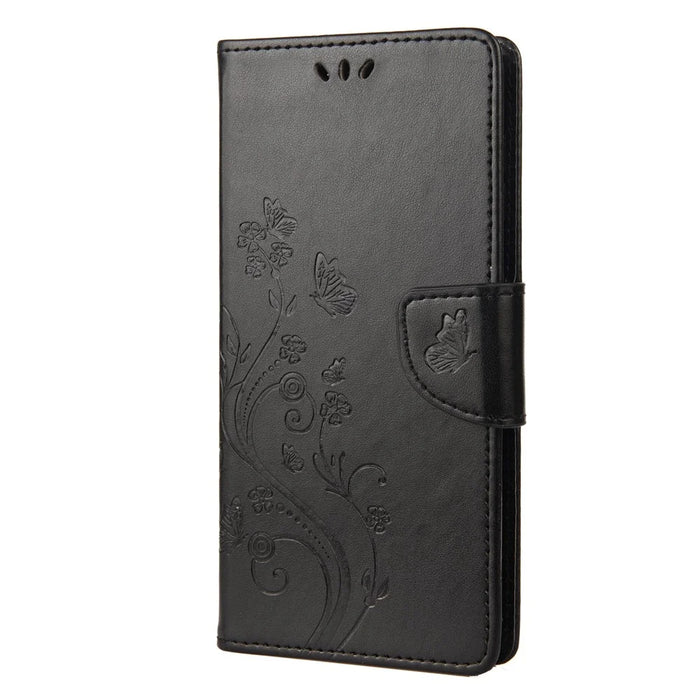 For iPhone 14 6.1 inch Smartphone Shell Imprinted Butterflies Leather Mobile Phone Case Wallet Stand Covering - Black - 6