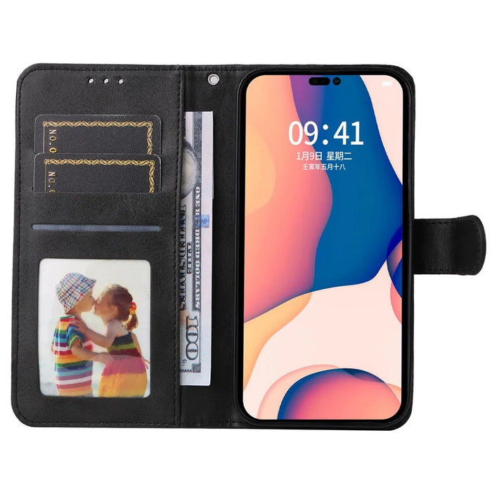 For iPhone 14 Pro Max 6.7 inch Calf Texture PU Leather Phone Full Protection Cover Magnetic Clasp Flip Stand Wallet Case - Black - 2
