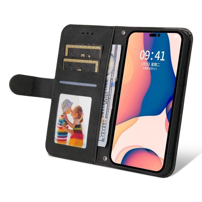 For iPhone 14 Pro Max Leather Wallet Cases Skin Touch Phone Cover Stand with Strap - Black - 3