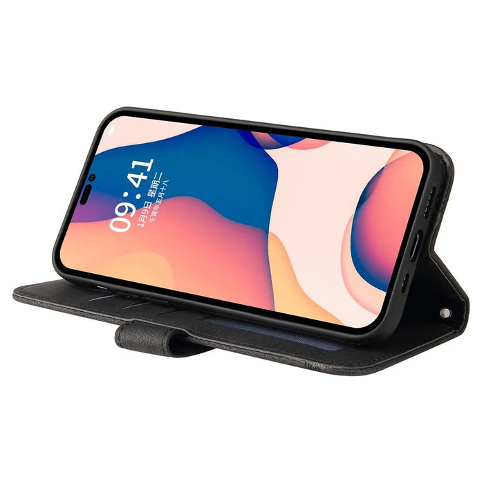 For iPhone 14 Pro Max Leather Wallet Cases Skin Touch Phone Cover Stand with Strap - Black - 4