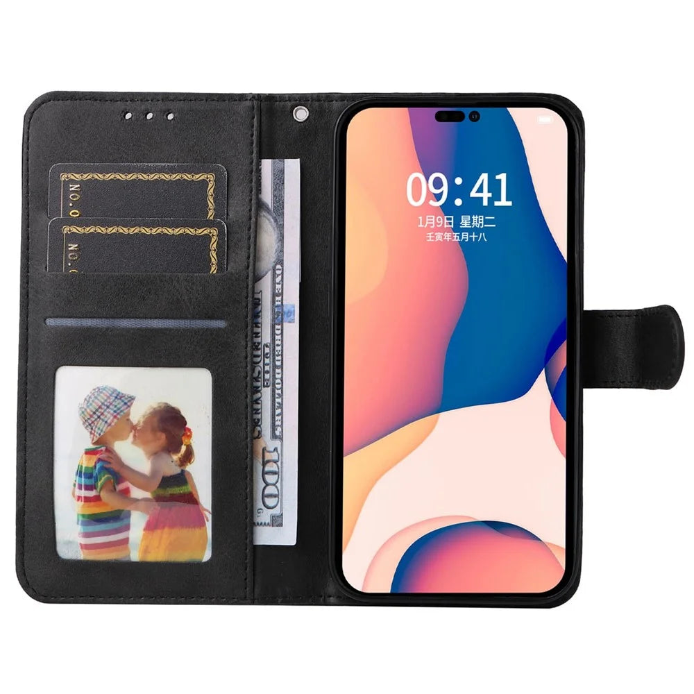 For iPhone 14 Pro 6.1 inch Calf Texture PU Leather Wallet Cover Adjustable Stand Phone Drop-proof Case - Black - 2